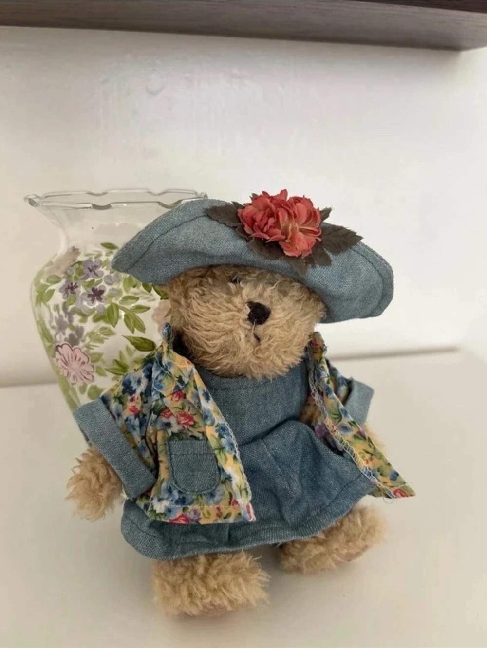 Boyds Bears Plush Bear in Blue Dress with Floral Jacket and Hat